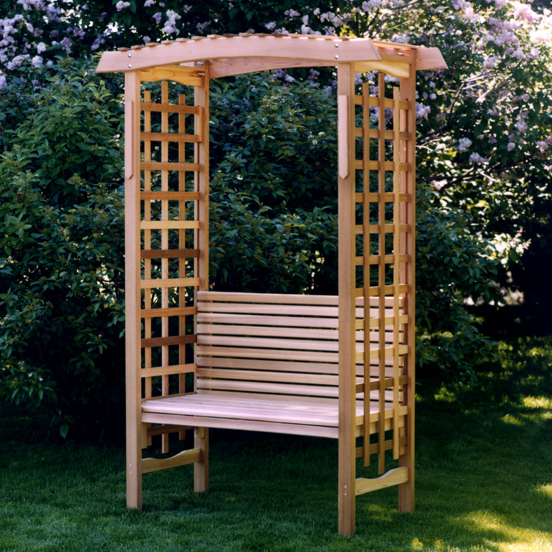 All Things Cedar GA87-B Garden Arbor with Bench - Outdoor Wooden Bench - Garden Bench Seat  60x25x86