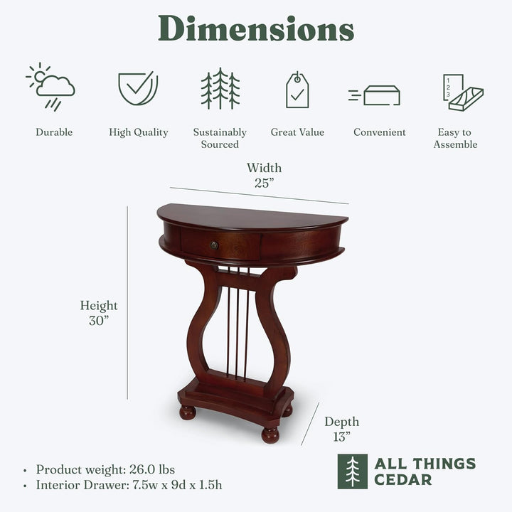Cherry Wood Classic Accents Entryway Console Half Moon Harp Table