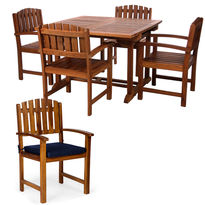 5-Piece Butterfly Extension Table Dining Chair Set with Blue Cushions TD72-20-B