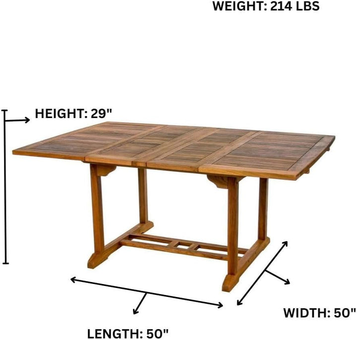 9-Piece Teak Extension Patio Table and Folding Dining Chairs Set - Red Cushions