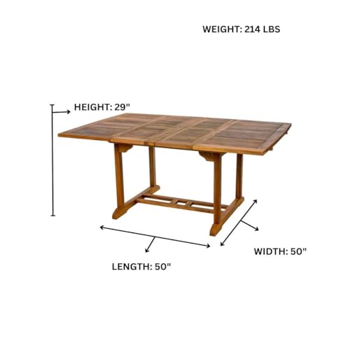 5-Piece Teak Butterfly Extension Table Stacking Chair Set with Blue Cushions TD72-24-B