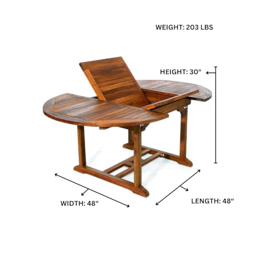 5-Piece Teak Oval Extension Patio - Table and Dining Chairs Set - Blue Cushions