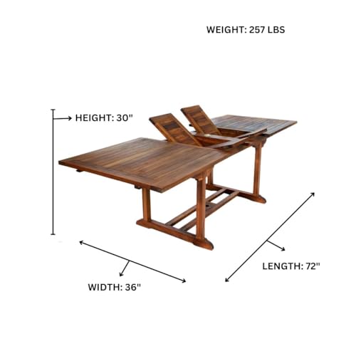 7-Piece Teak Extension Patio Table and Wooden Chairs Dining Set- White Cushions