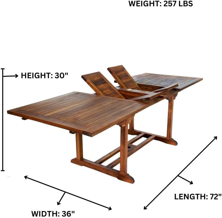 7-Piece Teak Extension Patio Table and Wooden Chairs Dining Set
