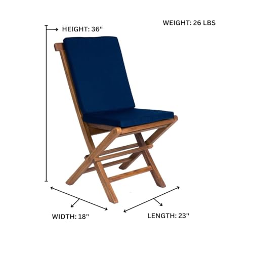 9-Piece Teak Extension Patio Table and Folding Dining Chairs Set - Blue Cushions