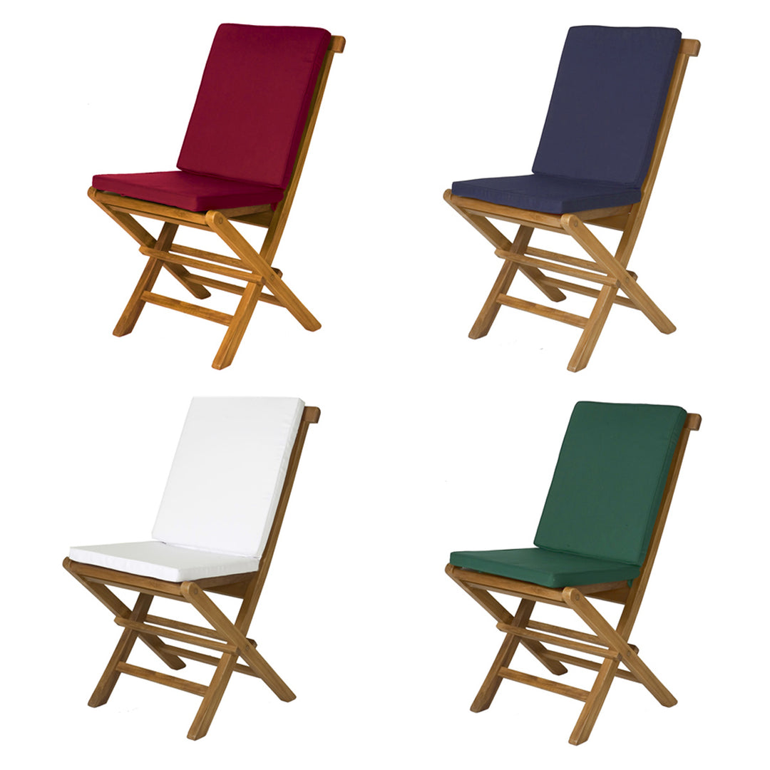 teak folding chair red blue white green cushion