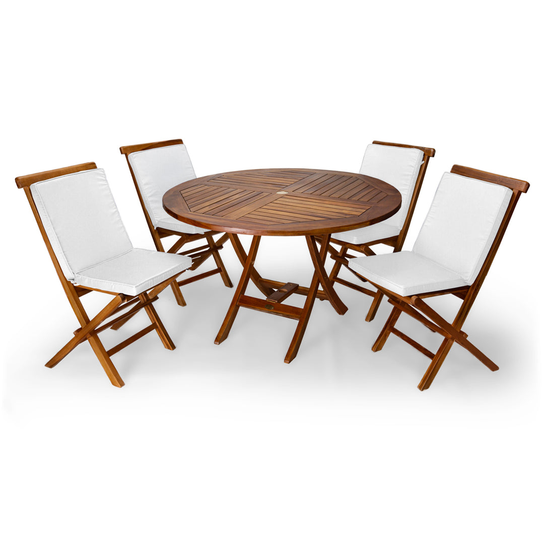 teak round folding table folding chair set cushions