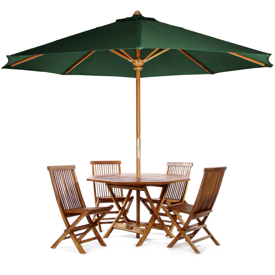 teak octagon folding table folding chair green umbrella set