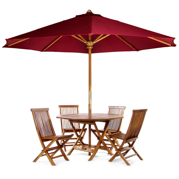 teak octagon folding table folding chair red umbrella set