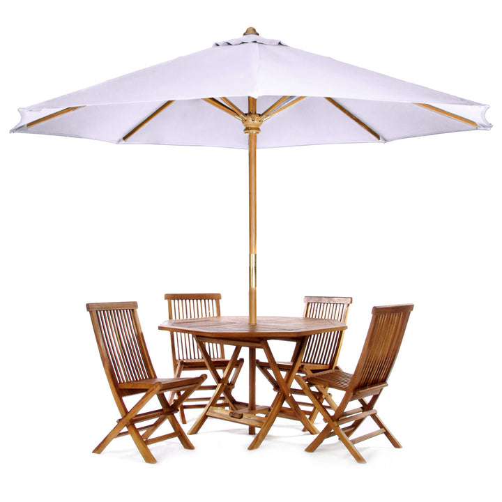 teak octagon folding table folding chair royal white umbrella set