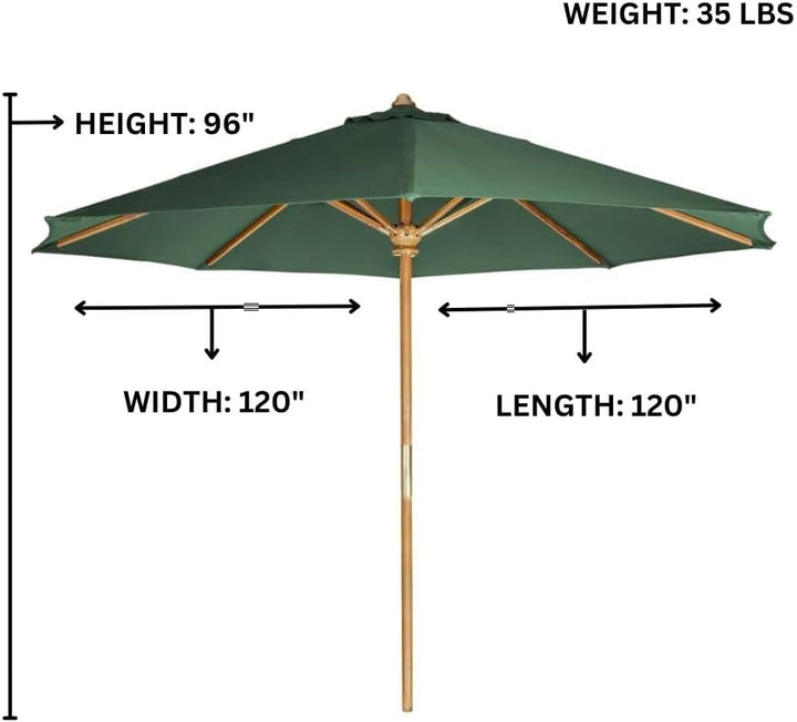 10-ft Teak Market Umbrella with Green Canopy TU90-G