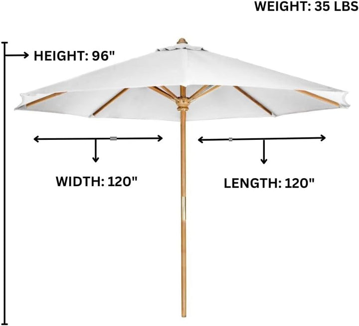 10-ft Teak Market Umbrella with White Canopy TU90-W