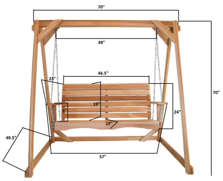 All Things Cedar AF72-S Swing Frame - 6ft Premium Outdoor Swing Stand - Durable Porch Swing Frame with Swing Mounting Hardware - Handcrafted Cedar Wood Compatible with 60" Wide Swings (70x48x68)