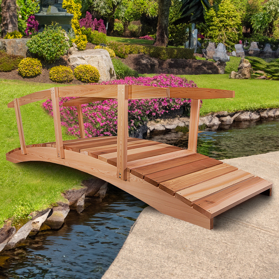 12-Ft Cedar Wood Garden Bridge with Side Rails