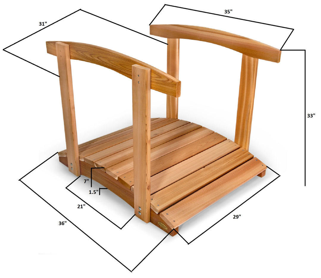 3-Ft Cedar Garden Bridge with Side Rails