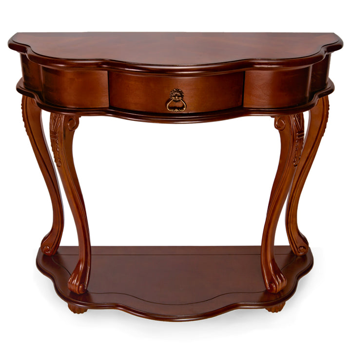 classic accent elegant cherry wood console table interior drawer