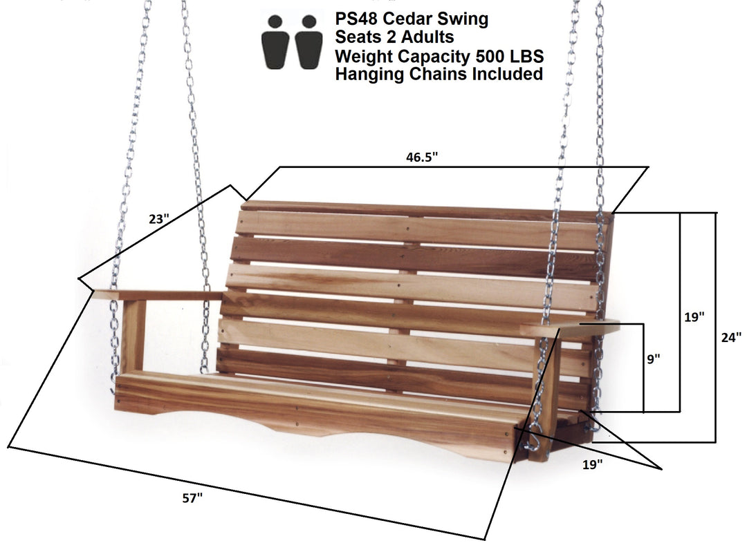 4-ft Cedar Porch Swing with Comfort Springs PS48-SW10