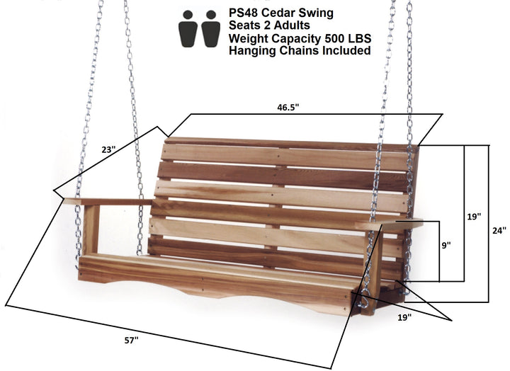 4-ft Cedar Porch Swing with Comfort Springs PS48-SW10