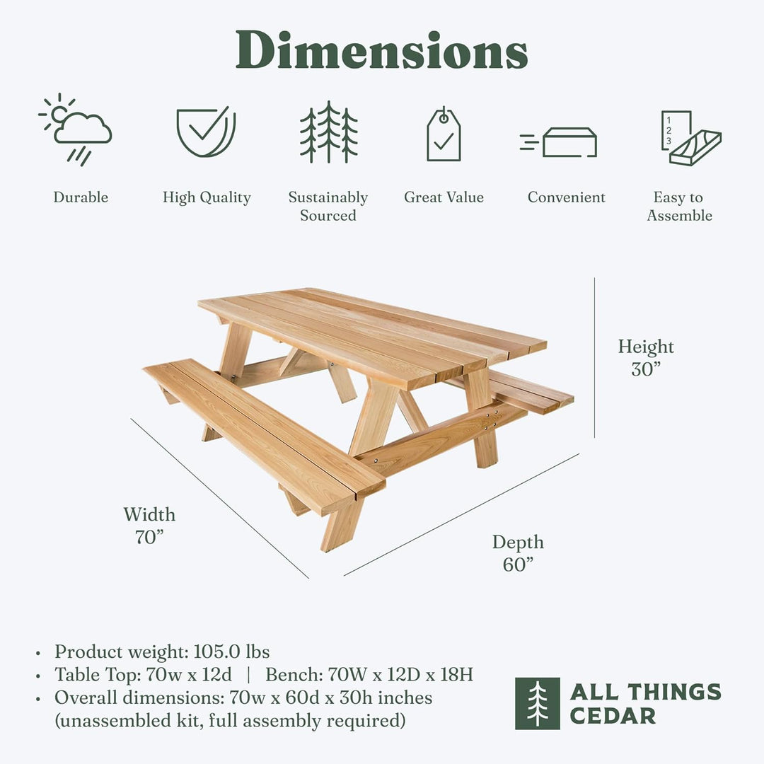 6-Ft Cedar Picnic Table
