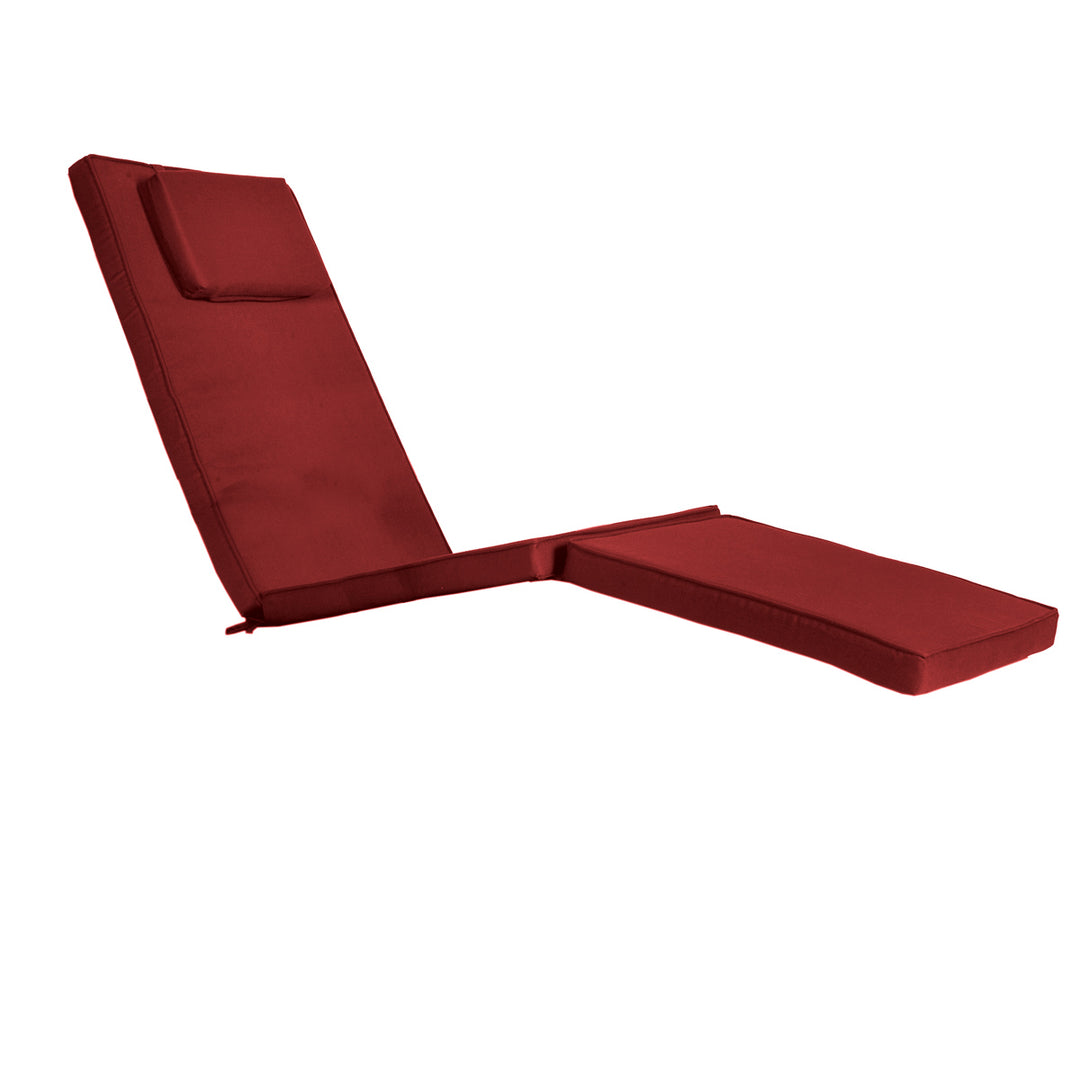 Reclining Chaise Lounge Steamer Teak Foldable Chair - Red Cushions