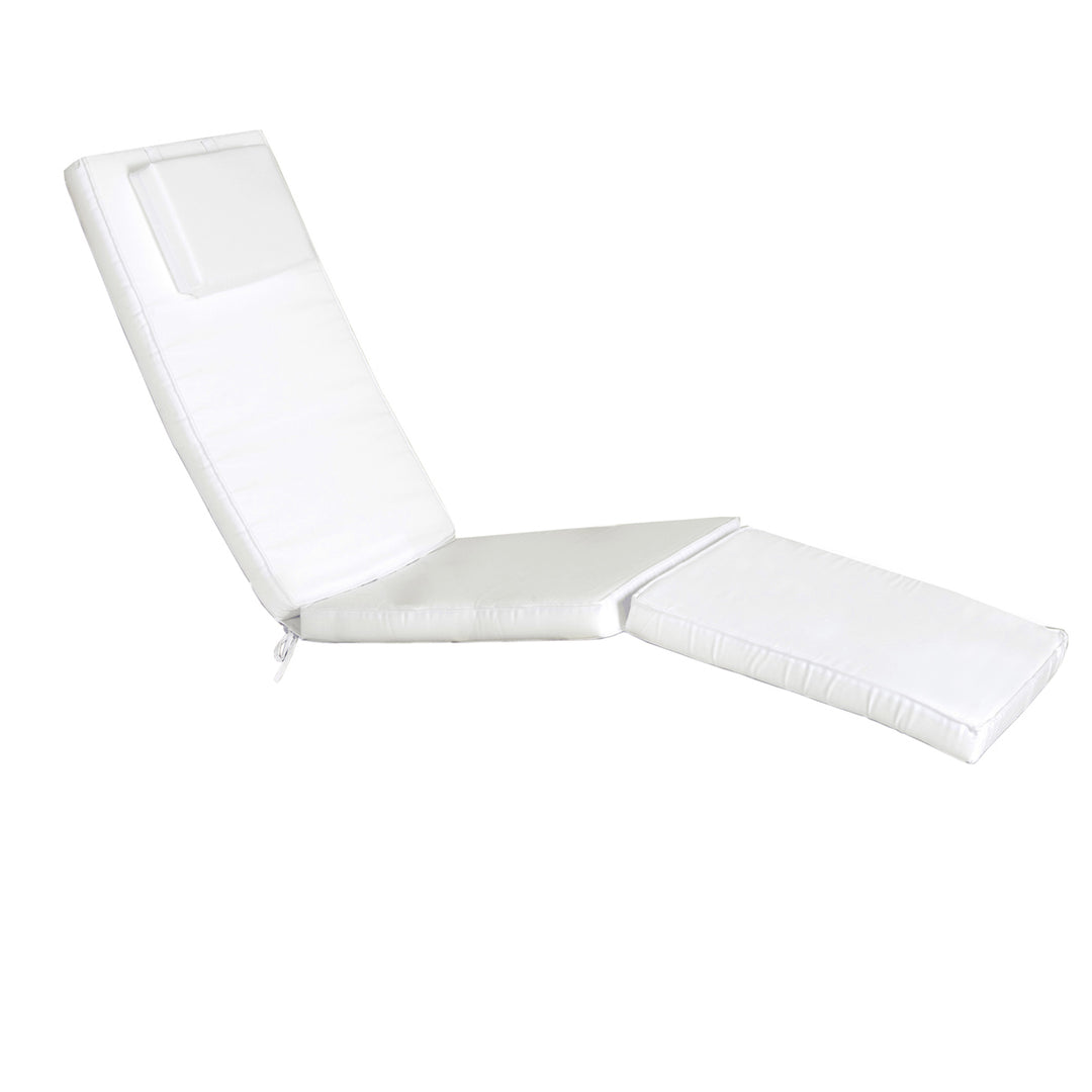 Reclining Chaise Lounge Steamer Teak Foldable Chair  - White Cushions