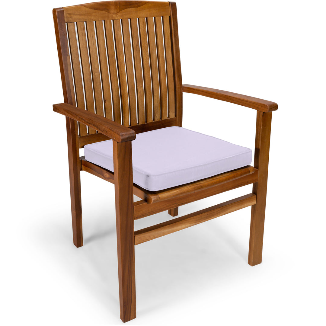 teak wooden arm chair royal white cushion