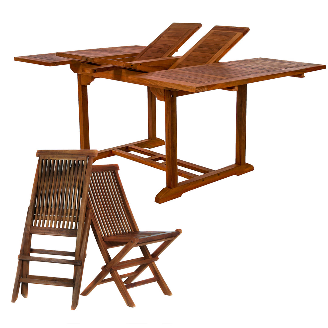  butterfly leaf teak extension expandable table wooden folding chairs set 