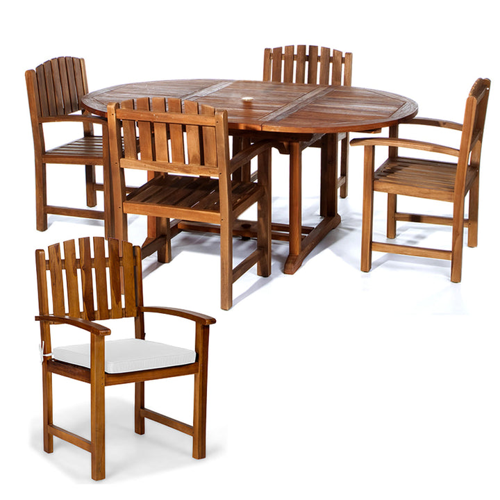 5-Piece Teak Oval Extension Table Dining Chair Set with Royal White Cushions TE70-20-RW