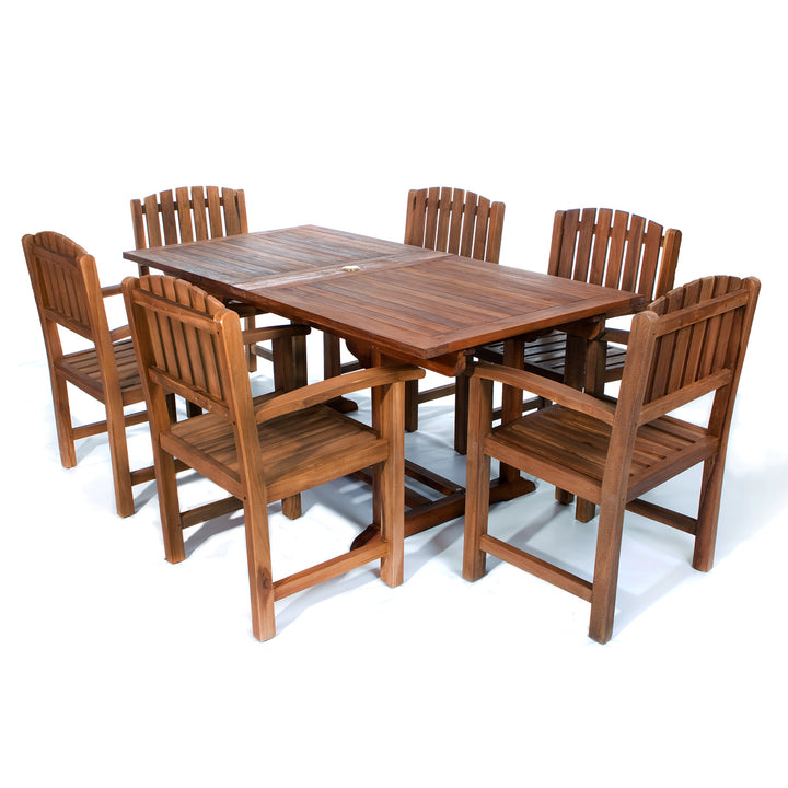 7-Piece Teak Extension Patio Table and Wooden Chairs Dining Set