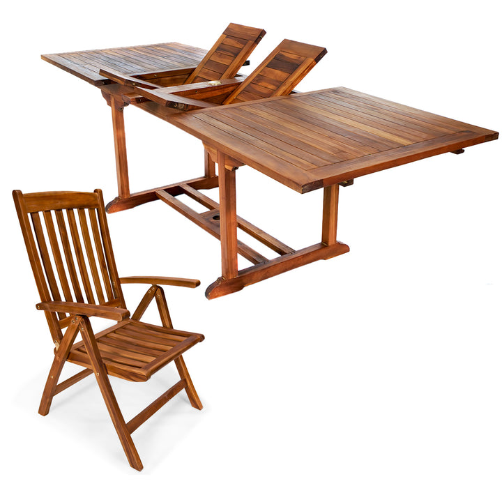 5-Piece Twin Butterfly Leaf Teak Extension Table Folding Arm Set TE90-44