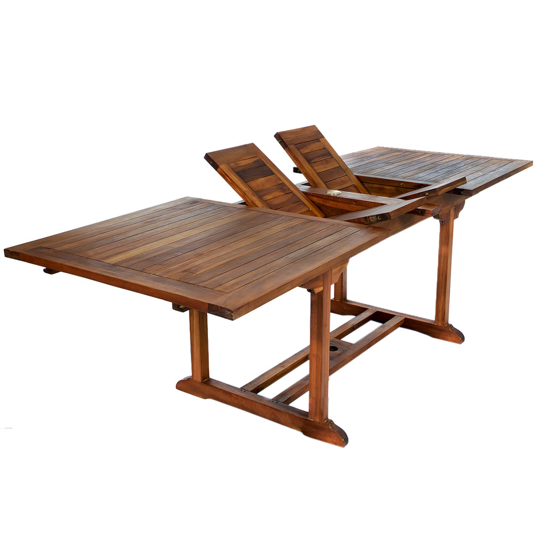 7-Piece Teak Extension Patio Table and Wooden Chairs Dining Set