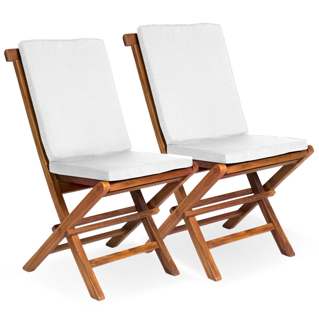 teak folding wooden chairs white cushions