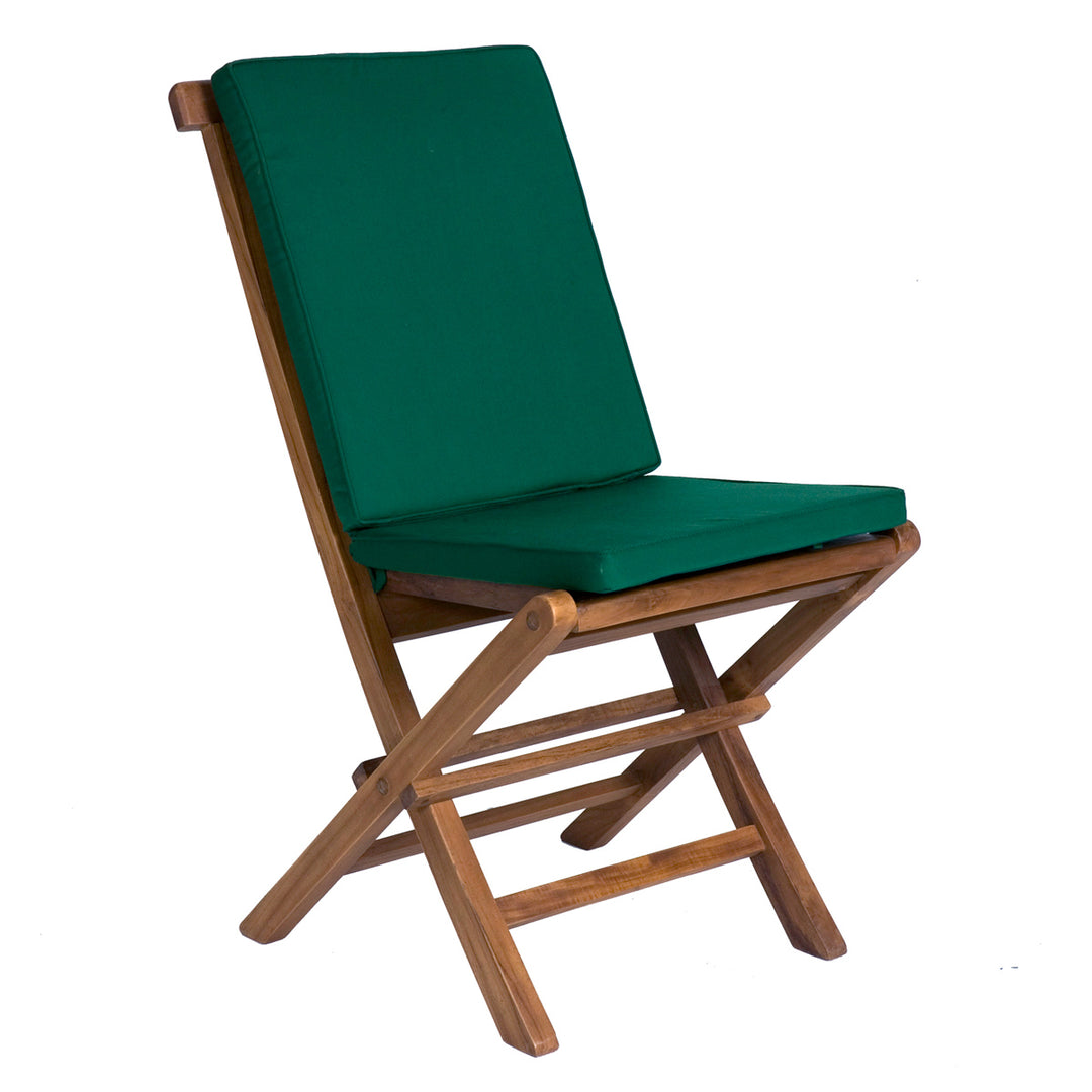 teak wooden folding chairs set green cushion