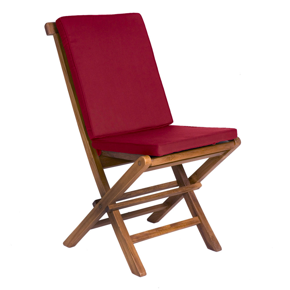 teak folding wooden chairs red white cushions