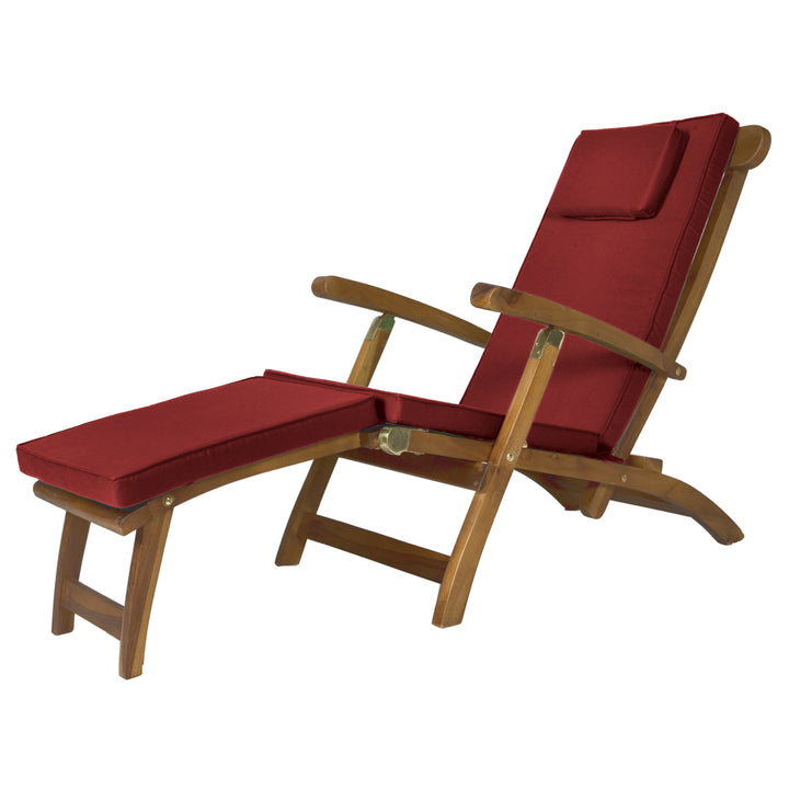 Red Cushions Teak Steamer Chairs 